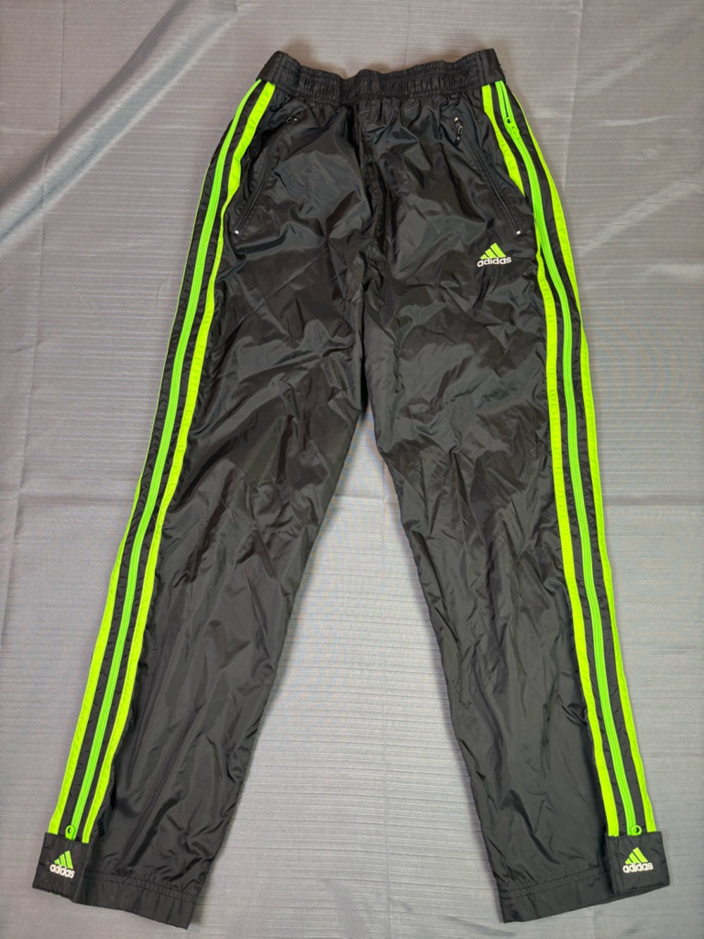 Adidas Y2K Zip-Off Track Pants Black Neon Green Convertible Windbreaker Mens
